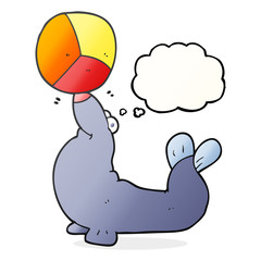 thought bubble cartoon seal balancing ball
