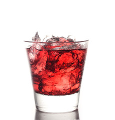 glass of cherry juice, ice