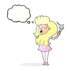 thought bubble cartoon woman brushing hair