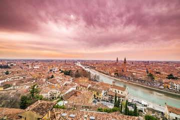 Fototapeta premium Reddish sky over Verona