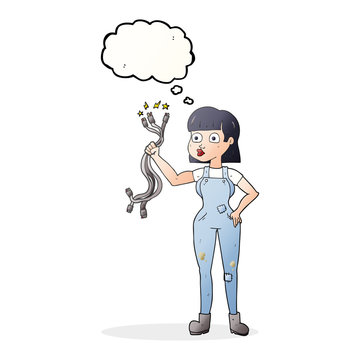 thought bubble cartoon female electrician