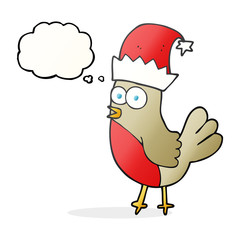 thought bubble cartoon robin in christmas hat