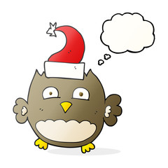thought bubble cartoon owl wearing christmas hat