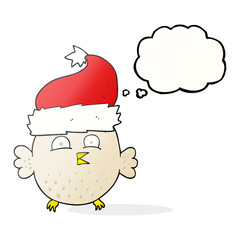 thought bubble cartoon owl wearing christmas hat