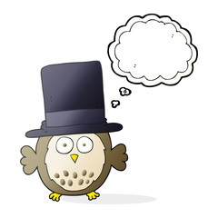 thought bubble cartoon owl wearing top hat