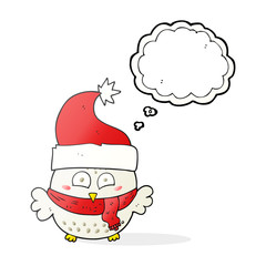 thought bubble cartoon owl wearing christmas hat