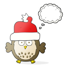thought bubble cartoon owl wearing christmas hat