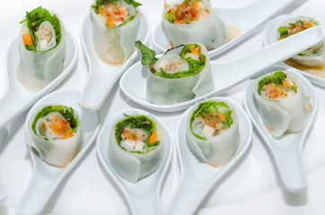 Vietnamese spring roll with herbs.