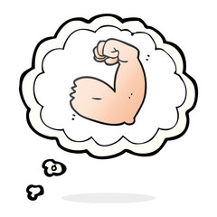 thought bubble cartoon strong arm flexing bicep