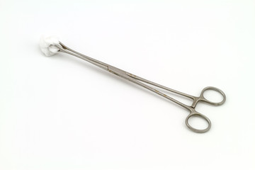 Surgical instrument (straight hemostat, sponge forceps)  cotton