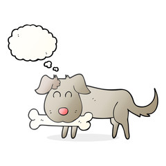thought bubble cartoon dog with bone