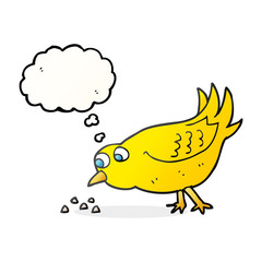 thought bubble cartoon bird pecking seeds