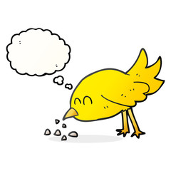 thought bubble cartoon bird pecking seeds