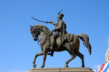 Obraz premium Zagreb, Croatia - March 29, 2015: Statue of Croatia's Ban (or Viceroy) Ban Josip Jelacic in the city's main square. He was ban of Croatia and was a respected military general.