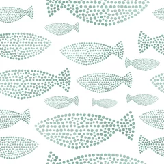 Stickers pour porte Mer Poissons aquarelles clairs. Motif de poisson parfaitement carrelé. Vecteur.