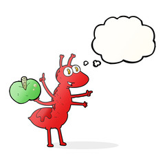 thought bubble cartoon ant with apple