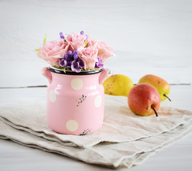 handmade flowers on a white background with pears
