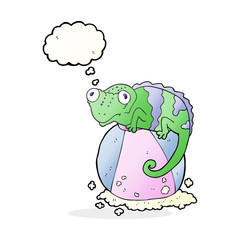 thought bubble cartoon chameleon on ball