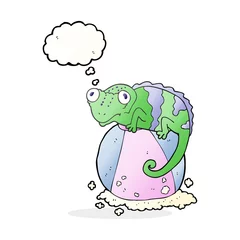 Fotobehang thought bubble cartoon chameleon on ball © lineartestpilot