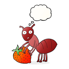 thought bubble cartoon ant with berry