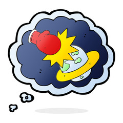 thought bubble cartoon planet taking a punch