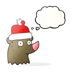 thought bubble cartoon bear wearing christmas hat
