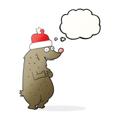 thought bubble cartoon bear wearing christmas hat