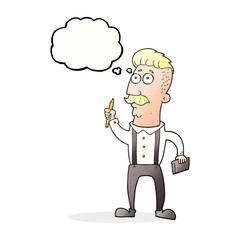 thought bubble cartoon man with notebook
