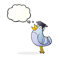 thought bubble cartoon bird wearing graduation cap