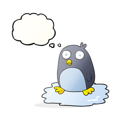 thought bubble cartoon penguin on ice