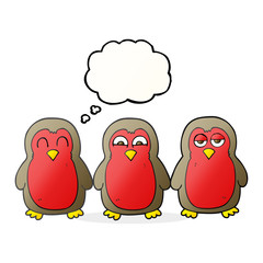 thought bubble cartoon christmas robins holding hands