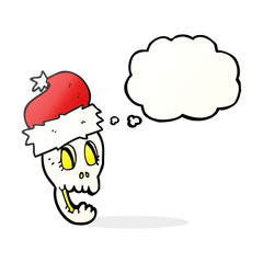 thought bubble cartoon christmas hat on skull