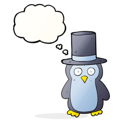 thought bubble cartoon penguin wearing hat