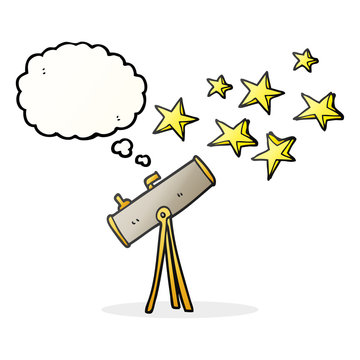 thought bubble cartoon telescope and stars