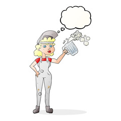 thought bubble cartoon hard working woman with beer