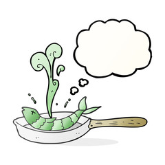 thought bubble cartoon frying fish