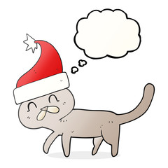 thought bubble cartoon cat wearing christmas hat