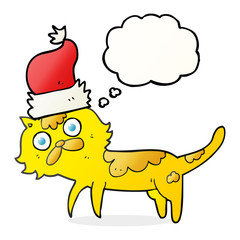 thought bubble cartoon cat wearing christmas hat