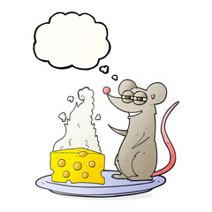 thought bubble cartoon mouse with cheese