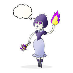 thought bubble cartoon vampire girl casting fireball