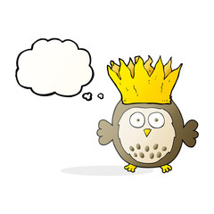 thought bubble cartoon owl wearing paper crown christmas hat