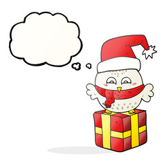 thought bubble cartoon cute christmas owl on gift