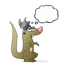 thought bubble cartoon kangaroo with graduation cap