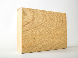 Wooden box on white background, back view