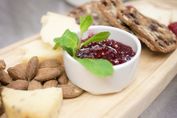 cheese platter closeup view