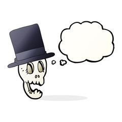 thought bubble cartoon skull wearing top hat