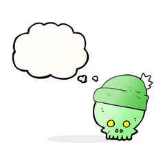 thought bubble cartoon skull wearing hat