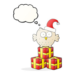 thought bubble cartoon little owl wearing christmas hat