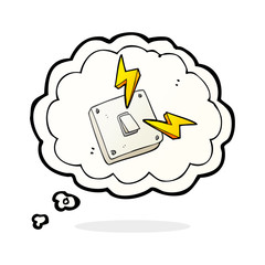 thought bubble cartoon sparking electric light switch