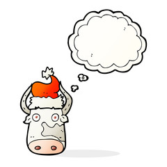 thought bubble cartoon cow wearing christmas hat